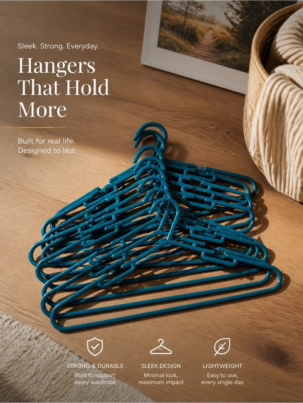 Set of 10 Teal Plastic Clothing Hangers